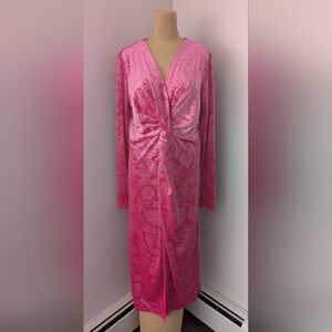 Elegant Pink Floral Brocade Stretch Velvet Women's Dress